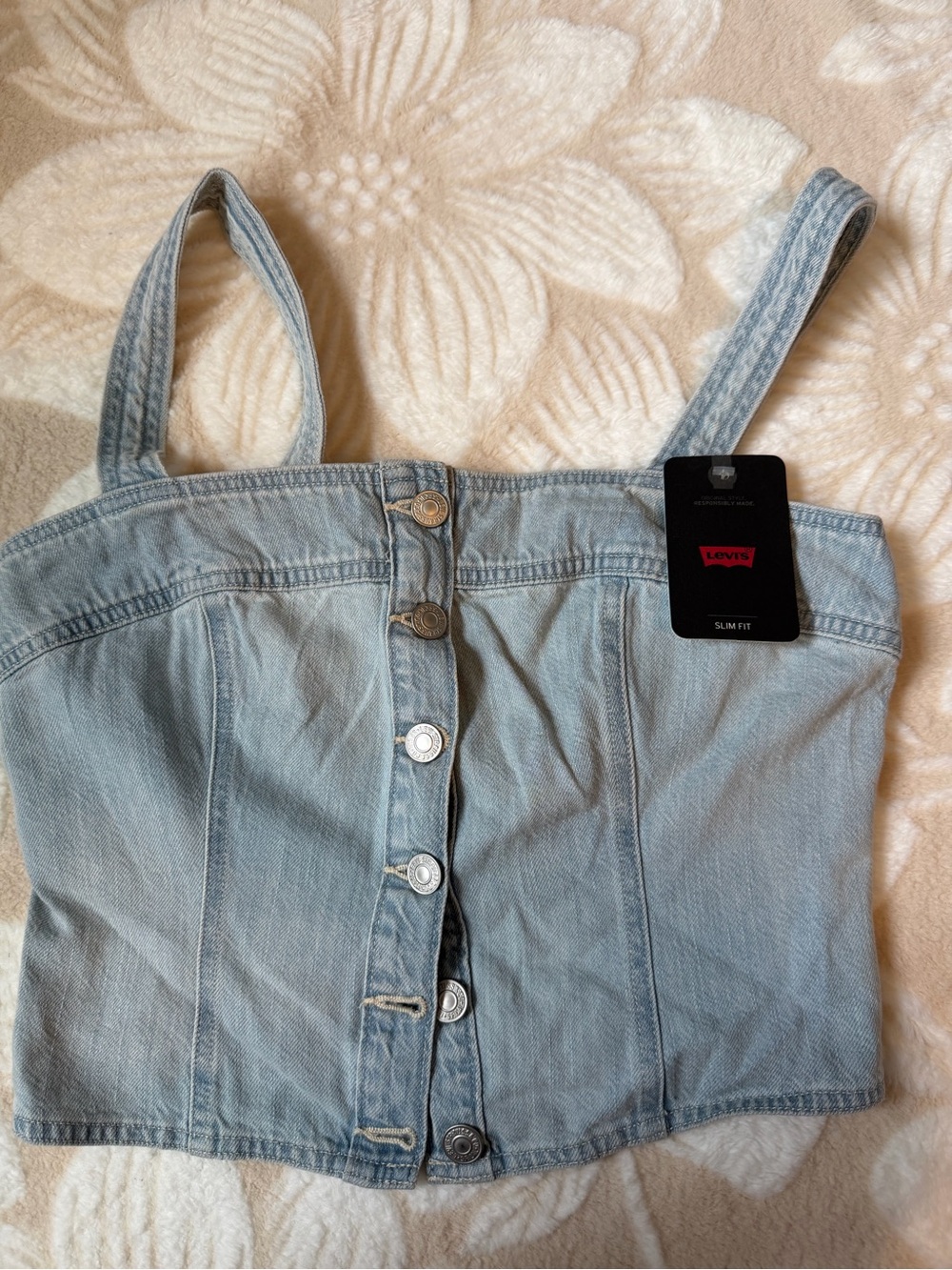 Levi's Light Blue Denim Button-Front Crop Tank